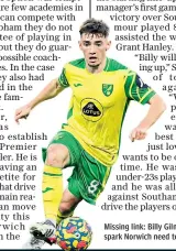  ?? ?? Missing link: Billy Gilmour could provide spark Norwich need to beat the drop