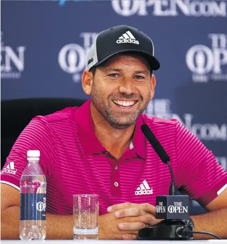  ?? DAVE THOMPSON/THE ASSOCIATED PRESS ?? Sergio Garcia, seen speaking at a news conference after Monday’s practice round at Royal Birkdale in Southport, England, says “everybody knows how much I love the Open Championsh­ip,” where he has had 10 career top-10 finishes.