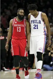  ?? THE ASSOCIATED PRESS FILE ?? New Sixers president Daryl Morey spent time Thursday praising Ben Simmons and his skills. But if part of that had something to do with an effort to make James Harden, left, a teammate of Joel Embiid, right, rather than an opponent, then don’t be surprised.