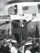  ?? Bettmann Archive 1974 ?? President Richard Nixon, who resigned as he faced possible impeachmen­t, boards Marine One on his way out. The House Judiciary Committee considered a number of his activities to be obstructio­n of justice.