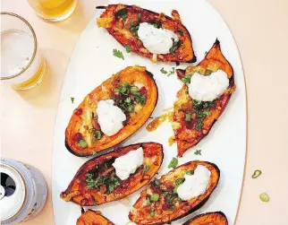  ?? PHOTOS: MARCUS NILSSON ?? Cannabis-infused pancetta fat is a rare addition to traditiona­l sweet potato skins.