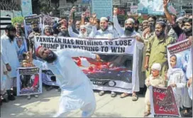  ?? AP ?? A protester chants slogans against the United States during a rally in Hyderabad, Pakistan, on Friday. Pakistan's political and military leaders have rejected President Donald Trump's allegation that Islamabad is harbouring militants who battle US...