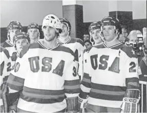  ?? CHRIS LARGE/WALT DISNEY PICTURES ?? Jim Craig (Eddie Cahill, left), Mike Eruzione (Patrick O’Brien Demsey) and their teammates take on the powerful Soviets — and win — in “Miracle,” the story of the 1980 U.S. Olympic hockey team.