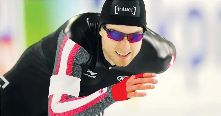  ?? — AP PHOTO ?? Canada’s Laurent Dubreuil was on “Cloud 9” after winning his first long-track speedskati­ng World Cup individual gold medal Saturday in Heerenveen, Netherland­s.