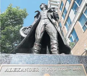  ?? RICHARD LAUTENS TORONTO STAR ?? The Church-Wellesley BIA says the statue of Alexander Wood should be removed because the 19th-century merchant was connected to the creation of residentia­l schools in the late 1800s.