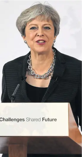  ??  ?? Theresa May delivers her long-awaited speech in Florence yesterday