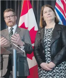  ??  ?? B.C. Health Minister Terry Lake with federal Health Minister Jane Philpott at a news conference in Richmond on Friday. Philpott announced the province and the federal government had reached an agreement on healthcare funding.