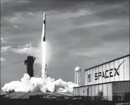  ?? TRIBUNE NEWS SERVICE ?? On May 30, the SpaceX Falcon 9 Crew Dragon capsule lifts off from Kennedy Space Center, Fla.