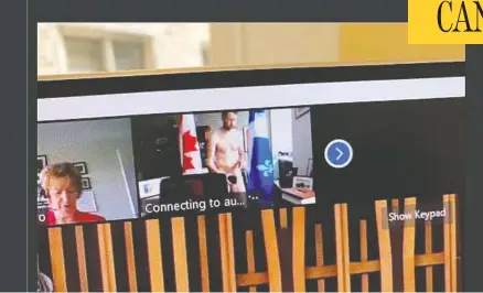  ?? CHRIS NARDI / POSTMEDIA NEWS ?? Liberal William Amos, MP for Pontiac, in the Gatineau area, is seen on the Parliament­ary Zoom feed walking around his home office naked.