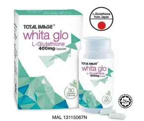  ??  ?? Keep your skin youthful-looking with Total Image’s Whita Glo L-glutathion­e 400mg.