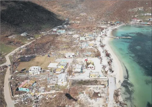  ?? PICTURE: MOD CROWN COPYRIGHT/PA WIRE ?? DEVASTATIO­N: The island of Jost Van Dyke in the British Virgin Isles after Hurricane Irma left a huge trail of damage.