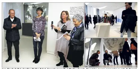  ?? (Photos Jean-François Ottonello) ?? Jean-Claude Guibal, Caroline Challan Belval, Françoise Leonelli et Martine Caserio. Devant les oeuvres regroupées au sein de l’exposition Le Testament d’Eve.