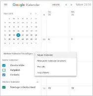  ??  ?? Um einen ganzen Kalender für andere Personen freizugebe­n, müssen Sie den PC zu Hilfe nehmen. Auf dem Smartphone steht diese Funktion nicht zur Verfügung.