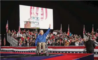  ?? Jon Shapley/Staff file photo ?? Gov. Greg Abbott takes the stage to speak in January during a Save America rally in Conroe. Political experts say there is no doubt Abbott has adapted to Donald Trump-style GOP politics.
