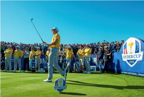  ?? Bild: CHRISTER HÖGLUND/TT ?? SPARAS. Svenske storstjärn­an Henrik Stenson får inte spela bästboll på första dagen av Ryder Cup.