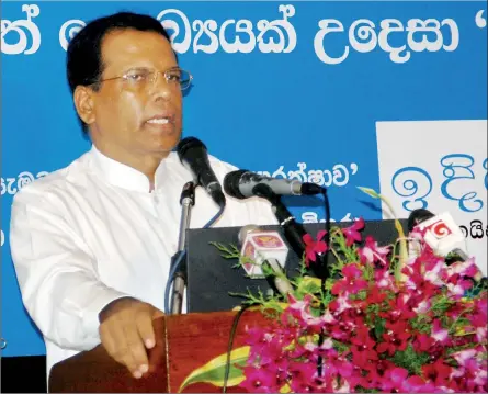  ??  ?? Maithripal­a Sirisena, the then Health Minister who was the Chief Guest at the launch of Dr. Ajith Perera's book entitled "ACCESS ABILITY FOR ALL - WHY?" addressing the gathering at the Taj Samudra in May 2011