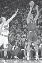  ?? MARK HOFFMAN/MILWAUKEE JOURNAL SENTINEL ?? Center Meyers Leonard has appeared in five games thus far for the Bucks and he has hit 44% of his shots from behind the three-point line.