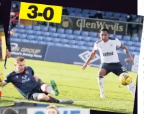  ??  ?? CAPTAIN MARVEL James Tavernier was on hand to put Rangers 2-0 ahead, inset above, and celebrates, main pic, before his cross led to the County own goal. Inset left, Jermain Defoe slips the ball home to seal the win on his 800th senior appearance