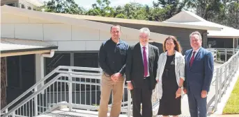  ??  ?? OPENING DAY: Standing in front of the school’s new technology centre are (from left) Dr Peter Sondergeld, principal Mr Richard Brown, Carolyn Frankham and Jim Madden.