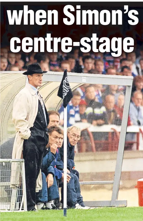  ??  ?? in the dugout on the day all-conquering Rangers were humbled at Dens nearly 25 years ago.