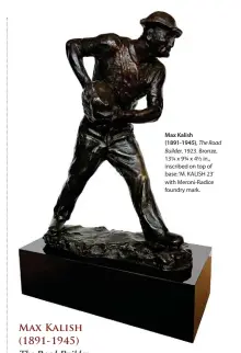  ?? ?? Max Kalish (1891-1945), The Road Builder, 1923. Bronze, 13¼ x 9¾ x 4½ in., inscribed on top of base: ‘M. KALISH 23’ with Meroni-radice foundry mark.