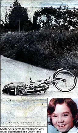  ??  ?? Mystery: Genette Tate’s bicycle was found abandoned in a Devon lane