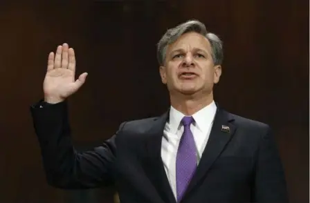  ?? PABLO MARTINEZ MONSIVAIS — THE ASSOCIATED PRESS ?? FBI Director nominee Christophe­r Wray is sworn-on on Capitol Hill in Washington, Wednesday prior to testifying at his confirmati­on hearing before the Senate Judiciary Committee.