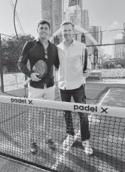  ?? ?? Padel X CEO Juan Pablo Leria, left, and co-founder Nalle Grinda opened their first Padel X club last week in downtown Miami. The pair has a goal to open 30 Padel X clubs throughout the U.S in the next five years.