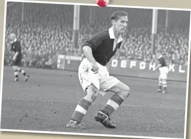  ??  ?? George Hamilton playing against the English League at Hillsborou­gh in October, 1951. He scored that day, too, but the Scots lost out to goals from Nat Lofthouse and Tom Finney