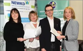  ??  ?? Elaine Kennedy, Eilis Hanrahan, Robert Carey NEWKD and Joanne Griffin SKDP launching the ILDA Enterprise Awards at the South Kerry Developmen­t Partnershi­p headquarte­rs in Killarney on Monday.