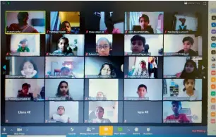  ??  ?? BEYOND THE CLASSROOM: Students of Gulf Model School Dubai make time for their virtual classes as they #StayHome. The UAE’s distance learning programme started in March as part of Covid precaution­s.