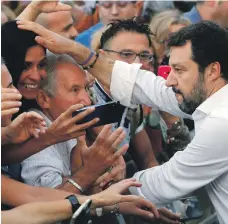 ?? Reuters ?? League party leader Matteo Salvini with his supporters after an anti-government demonstrat­ion in Rome