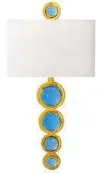  ?? JONATHAN ADLER ?? Adding to the Globo collection of furnishing­s is this new sconce from Jonathan Adler. The graduated blue acrylic “stones” are set like cabochons in brass.