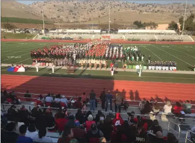  ?? RECORDER PHOTO BY CHARLES WHISNAND ?? All the bands are shown at the Veterans Day Buck Shaffer Band-a-rama at Rankin Stadium on Thursday, November 11, 2021.