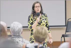  ?? Lori Van Buren / Times Union ?? U.S. Rep. Elise Stefanik speaks to the Upstate Conservati­ve Coalition at the Milton Community Center on Tuesday in Ballston Spa.