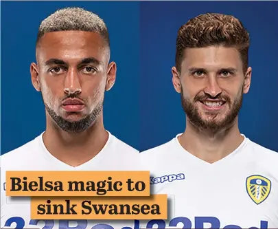  ??  ?? Kemar Roofe, left, and Mateusz Klich have been two of the stars in the Leeds United team this season, both scoring against Derby County recently. Leeds are unbeaten this season and face newly relegated Swansea tonight.