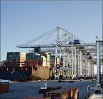  ?? STEPHEN B. MORTON / AP ?? Ship to shore cranes work a vessel at the Port of Savannah, Ga., loading and unloading containers. The IMF forecasts growth will slow steadily, dropping to 1.4 percent in 2023.