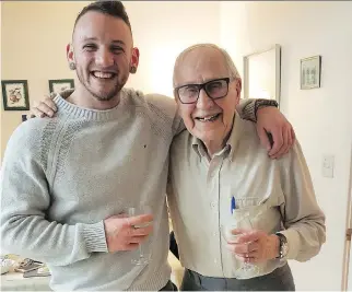  ??  ?? Paul Russell, 94, with his personal trainer Dane Woodland. “I have no intention on stopping” his training sessions, Russell says.