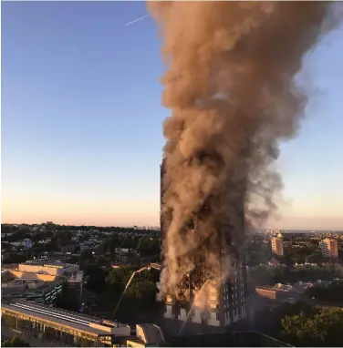  ??  ?? The fire at Grenfell Tower in west London in which at least 58 people have died