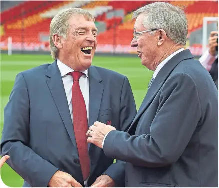  ??  ?? The two knights will share another joke today before the serious business starts at Old Trafford