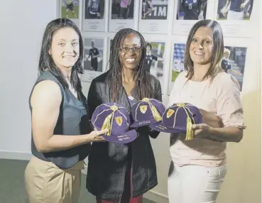  ??  ?? Gemma Fay, Ifeoma Dieke and Julie Fleeting join the SFA women’s internatio­nal roll of honour.