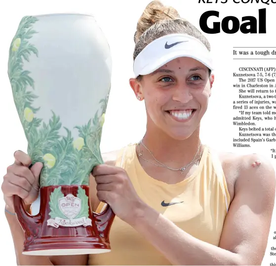  ?? AFP ?? MADISON Keys claims the WTA Cincinnati crown.