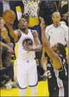  ?? Associated Press photo ?? Golden State Warriors forward Kevin Durant (35) shoots against San Antonio Spurs forward LaMarcus Aldridge during the second half of Game 1 of the NBA basketball Western Conference finals in Oakland, Calif., Sunday.