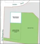  ?? City of West Kelowna ?? Proposed City Hall (white area) would go beside Johnson-Bentley Memorial Aquatic Centre and Memorial Park (green).