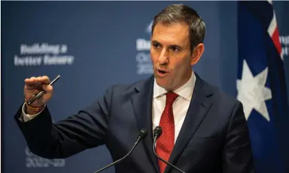  ?? Photograph: Martin Ollman/Getty Images ?? Treasurer Jim Chalmers at a press conference about the 2023-23 budget. The IMF’s fiscal monitor found Australia’s budget balance is the second strongest among G20 nations.