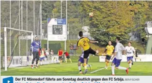  ?? BEN FISCHER ?? Der FC Männedorf führte am Sonntag deutlich gegen den FC Srbija. Video: Sehen Sie Szenen aus dem 2.-Liga-Spiel auf 20minuten.ch