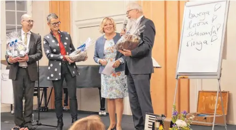  ?? FOTO: ANRÖ ?? Protagonis­ten einer gelungenen Geburtstag­sfeier (von links): Bernhard Bitterwolf, Elisabeth Strobel, Eveline Leber und Joachim Kruschwitz.