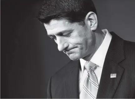  ??  ?? Speaker of the House Paul Ryan holds a news conference in the House Visitors Center after a Republican caucus in the U.S. Capitol on Friday in Washington. Ryan canceled a vote for the American Health Care Act. Drew Angerer, Getty Images