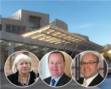  ?? ?? The Scottish Parliament building and, left to right, Sandra White, Bill Kidd, and James Dornan, who all led the way