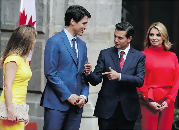  ?? REBECCA BLACKWELL / THE ASSOCIATED PRESS ?? Prime Minister Justin Trudeau and his wife Sophie Grégoire Trudeau, left, with Mexican President Enrique Pena Nieto and his wife Angelica Rivera.